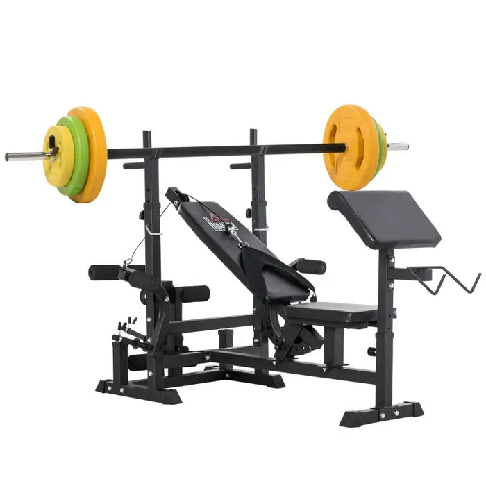 Multi-Use Weight Bench - 20kg Barbell | Adjustable Preacher Curl, Leg Curl and Bench Press Station HOMCOM - Little and Giant Explorers HOMCOM