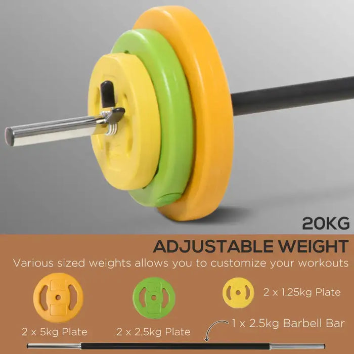 Multi-Use Weight Bench - 20kg Barbell | Adjustable Preacher Curl, Leg Curl and Bench Press Station HOMCOM - Little and Giant Explorers HOMCOM