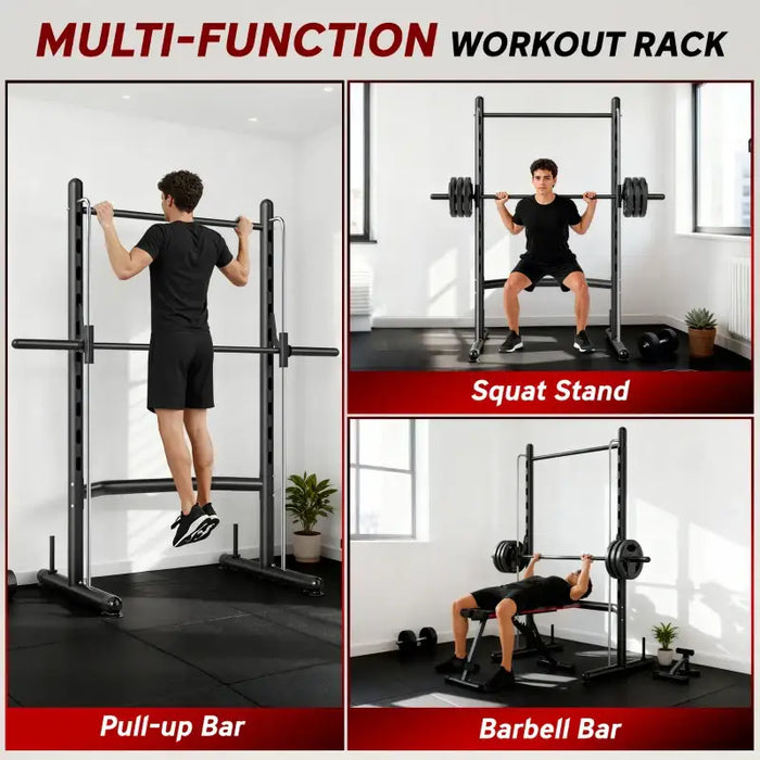 Multifunctional Gym Rack - Half Power Rack | Pull-Up Bar and Barbell Stand HOMCOM - Little and Giant Explorers HOMCOM