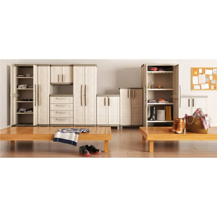 Multipurpose Storage Cabinet 'Excellence' in Beige and Taupe 182cm - Little and Giant Explorers Keter