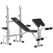 Weight bench with adjustable backrest and leg举器 on a white background