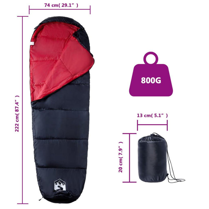 Mummy Sleeping Bag for Adults Camping 3 Seasons in Black and Red - Little and Giant Explorers vidaXL