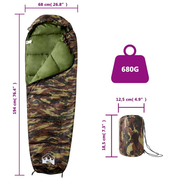 Mummy Sleeping Bag for Adults Camping 3 Seasons in Camouflage - Little and Giant Explorers vidaXL