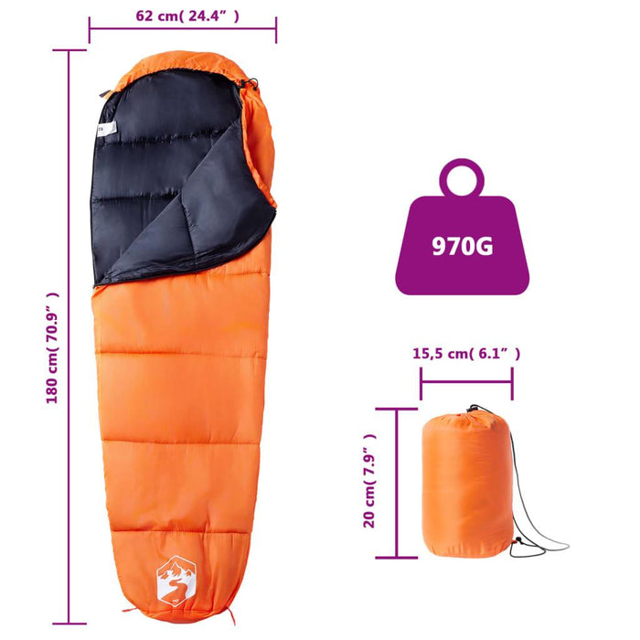 Mummy Sleeping Bag for Adults Camping 3 Seasons in Orange and Black - Little and Giant Explorers vidaXL