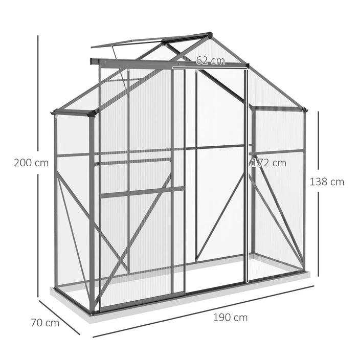 6 x 2.5FT Walk-in Polycarbonate Greenhouse in Dark Grey - Little and Giant Explorers Outsunny