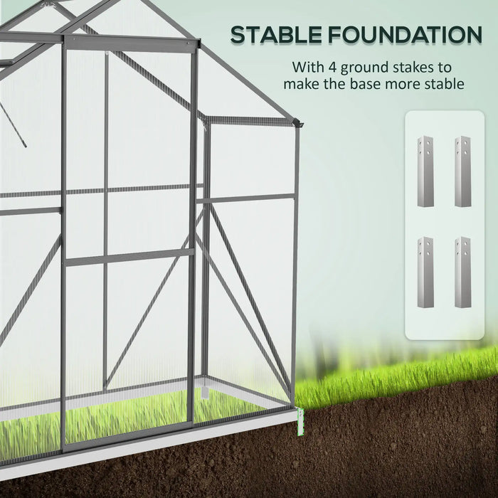 6 x 2.5FT Walk-in Polycarbonate Greenhouse in Dark Grey - Little and Giant Explorers Outsunny