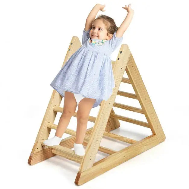 Natural Pine Climbing Triangle Ladder | Progressive Difficulty Levels for Ages 3+ - Little and Giant Explorers Costway