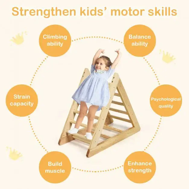 Natural Pine Climbing Triangle Ladder | Progressive Difficulty Levels for Ages 3+ - Little and Giant Explorers Costway