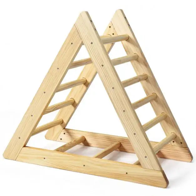 Natural Pine Climbing Triangle Ladder | Progressive Difficulty Levels for Ages 3+ - Little and Giant Explorers Costway