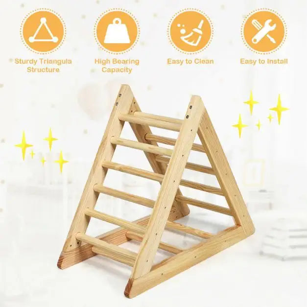 Natural Pine Climbing Triangle Ladder | Progressive Difficulty Levels for Ages 3+ - Little and Giant Explorers Costway
