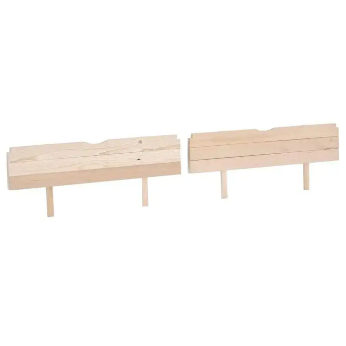 Two natural wood convertible sandbox benches on white background