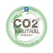 CO2 neutral product certification badge with green earth graphic and Vinçotte validation mark