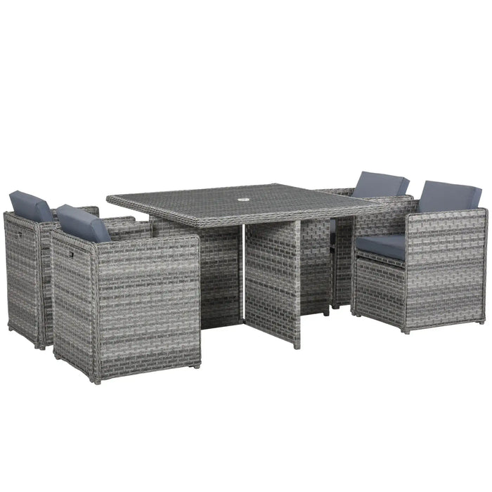 Nine-Piece Rattan Garden Dining Set Mixed Grey | Tempered Glass Table for Outdoor Entertainment - Little and Giant Explorers Outsunny