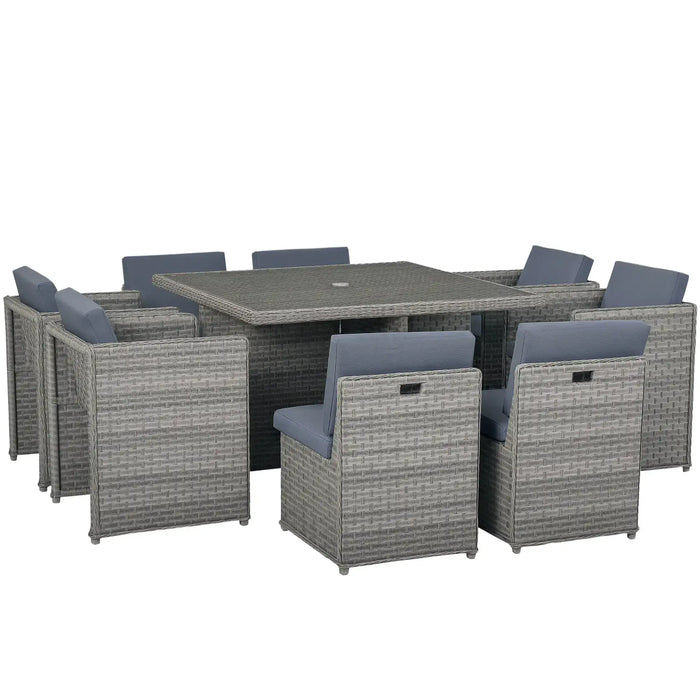 Nine-Piece Rattan Garden Dining Set Mixed Grey | Tempered Glass Table for Outdoor Entertainment - Little and Giant Explorers Outsunny