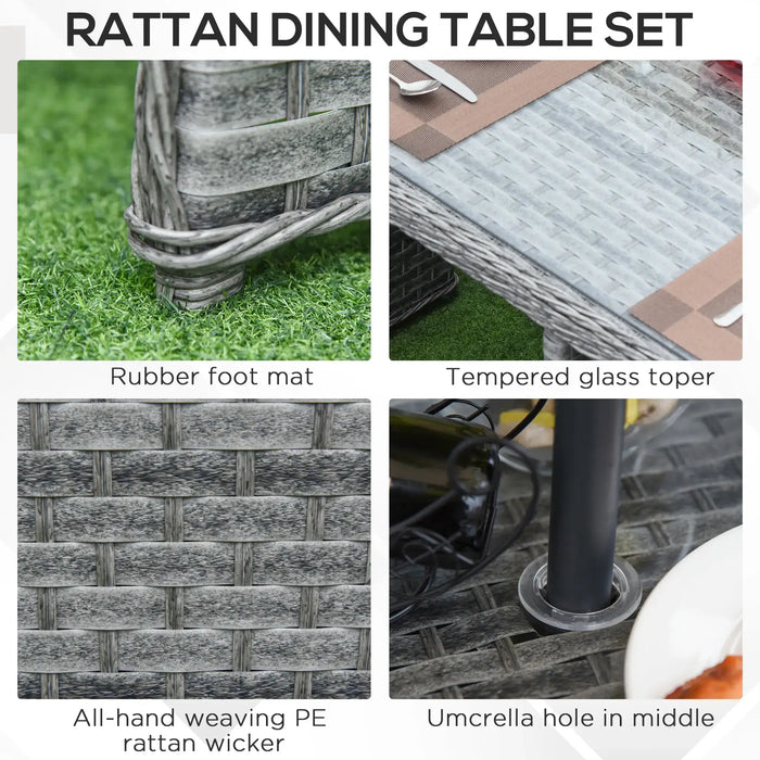 Nine-Piece Rattan Garden Dining Set Mixed Grey | Tempered Glass Table for Outdoor Entertainment - Little and Giant Explorers Outsunny