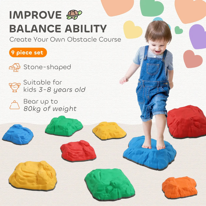 Nine-Piece Stone-Shaped Balance Stepping Stones for Kids - Little and Giant Explorers AIYAPLAY