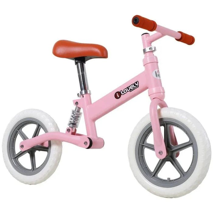 Pink no-pedal balance bike with adjustable seat and lightweight metal frame