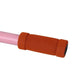 Close-up of balance bike handlebar with pink frame and orange foam grip