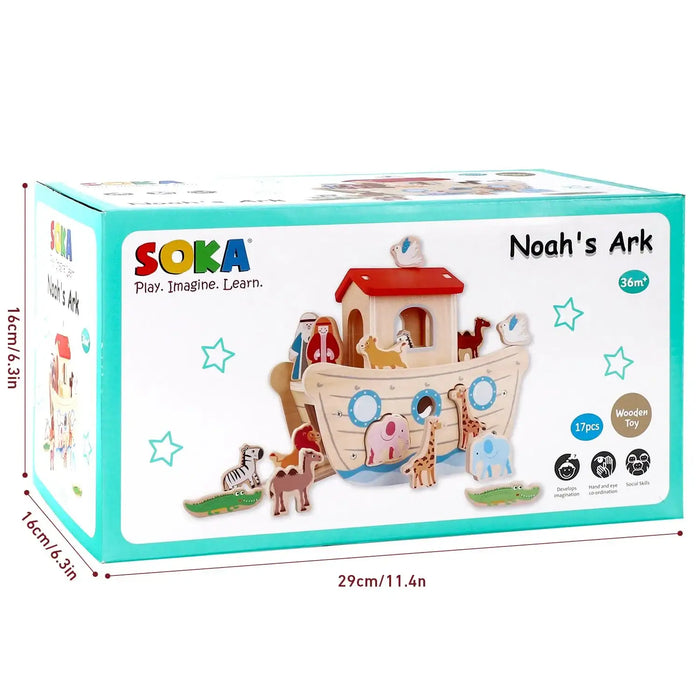 Noah’s Ark Playset | Wooden Storytelling Toy - 13 Animal Figures and Ark SOKA® - Little and Giant Explorers SOKA Play Imagine Learn
