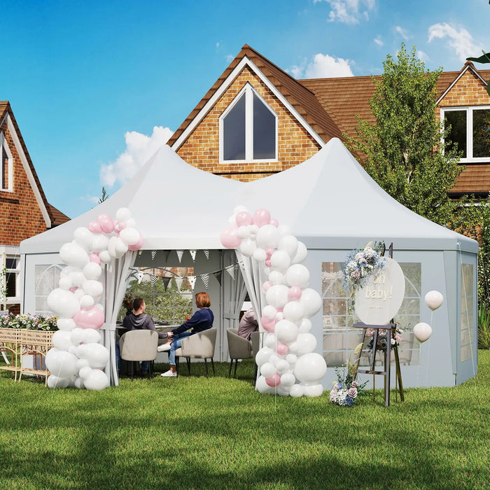 Octagonal Marquee Gazebo in White (6.8 x 5m) - Little and Giant Explorers Outsunny