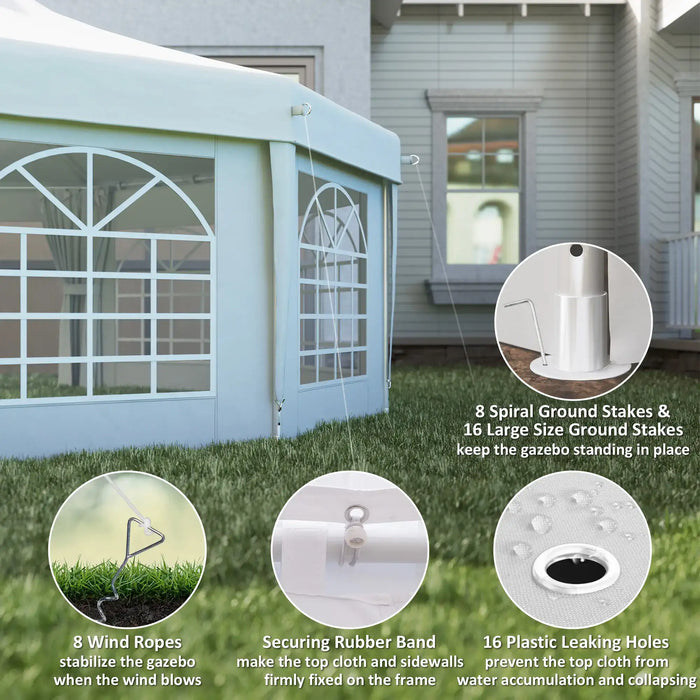 Octagonal Marquee Gazebo in White (6.8 x 5m) - Little and Giant Explorers Outsunny