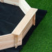 Outsunny Wooden raised Sandbox with Cover on artificial grass, showing detailed construction and design.