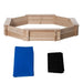 A wooden octagonal sandbox with cover by Outsunny shown unassembled with separate pieces, accompanied by two folded fabrics, one blue and one black, displayed on a white background.