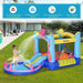 Outdoor octopus inflatable bouncy castle with water slide and splash pool, two children playing