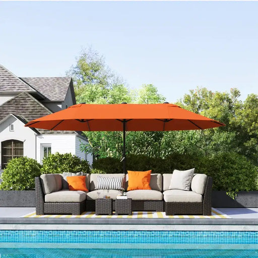 Orange Double Garden Parasol | 4.6m Wide Dual Canopy with Crank Handle OUTSUNNY - Little and Giant Explorers Outsunny
