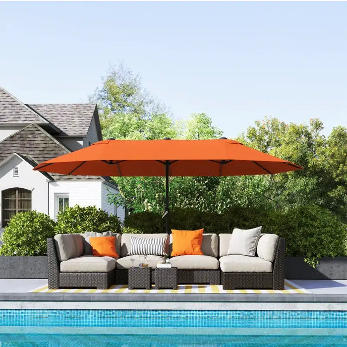 Orange Double Garden Parasol | 4.6m Wide Dual Canopy with Crank Handle OUTSUNNY - Little and Giant Explorers Outsunny