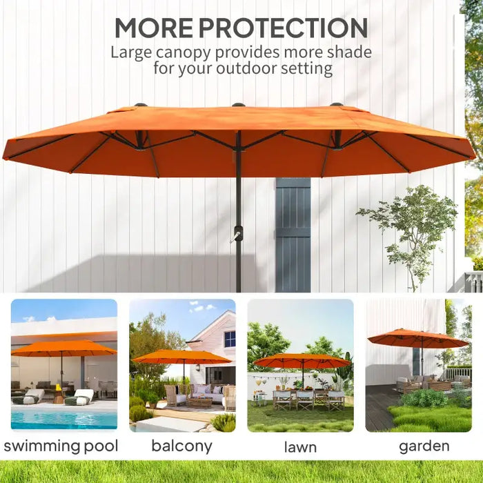 Orange Double Garden Parasol | 4.6m Wide Dual Canopy with Crank Handle OUTSUNNY - Little and Giant Explorers Outsunny