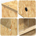 Collage of a wooden storage box with various angles and details.