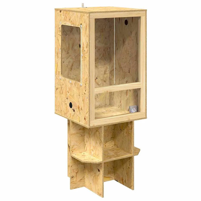 Wooden pet enclosure with transparent front panels on a white background