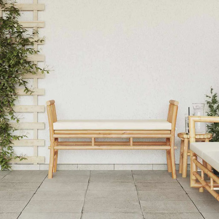 Outdoor Bench - Cream Solid Bamboo Wood | Minimalist Style and Removable Cushion | VIDAXL - Little and Giant Explorers vidaXL
