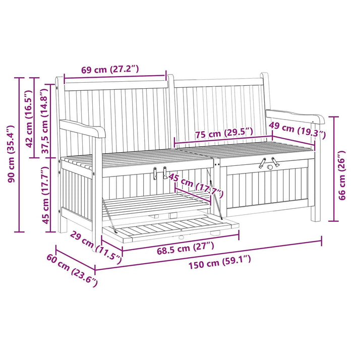Outdoor Bench Solid Teak Wood | Secret Storage Design and Carved Armrests for Rustic Garden Charm - Little and Giant Explorers vidaXL