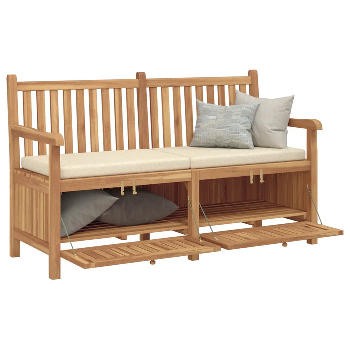 Outdoor Bench Solid Teak Wood | Secret Storage Design and Carved Armrests for Rustic Garden Charm - Little and Giant Explorers vidaXL
