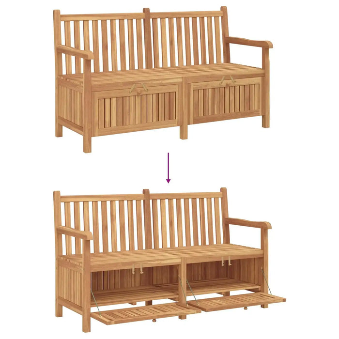 Outdoor Bench Solid Teak Wood | Secret Storage Design and Carved Armrests for Rustic Garden Charm - Little and Giant Explorers vidaXL