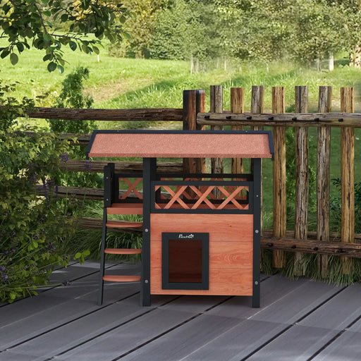 Cat House with Balcony and Stairs in Brown - Little and Giant Explorers PawHut