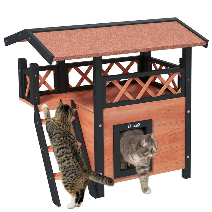 Cat House with Balcony and Stairs in Brown - Little and Giant Explorers PawHut