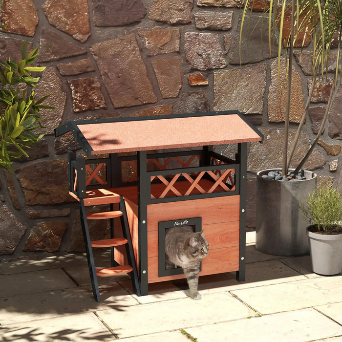 Cat House with Balcony and Stairs in Brown - Little and Giant Explorers PawHut