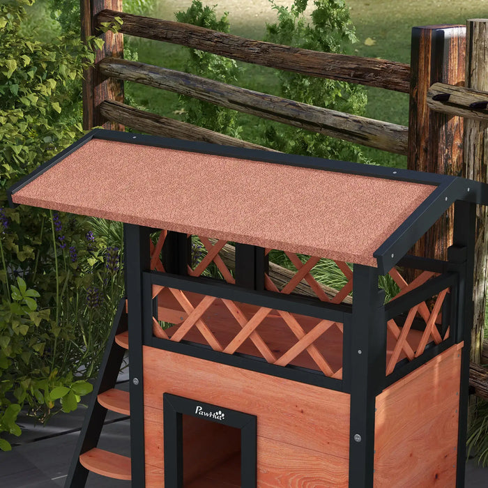 Cat House with Balcony and Stairs in Brown - Little and Giant Explorers PawHut