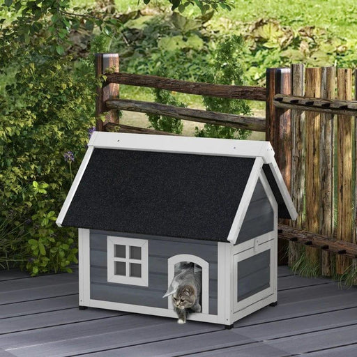 Outdoor Cat House with Openable Asphalt Roof and Three Doors in Grey (77 x 57.5 x 68cm) - Little and Giant Explorers PawHut