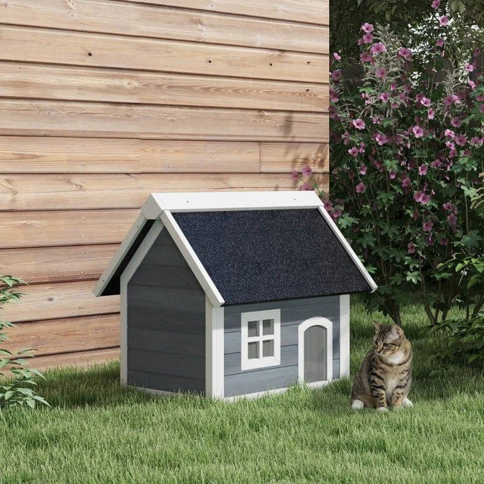 Outdoor Cat House with Openable Asphalt Roof and Three Doors in Grey (77 x 57.5 x 68cm) - Little and Giant Explorers PawHut