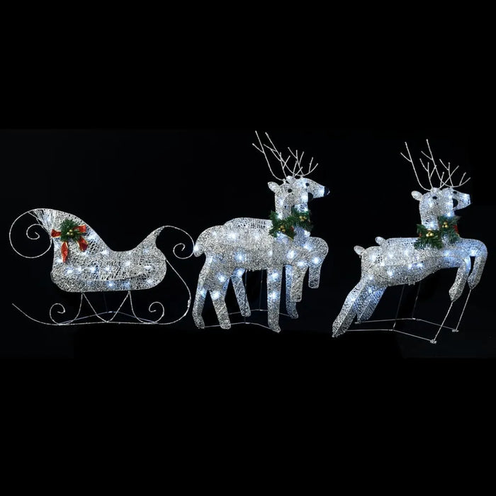 Outdoor Christmas Reindeer and Sleigh in Silver with 100 LEDs - Little and Giant Explorers vidaXL