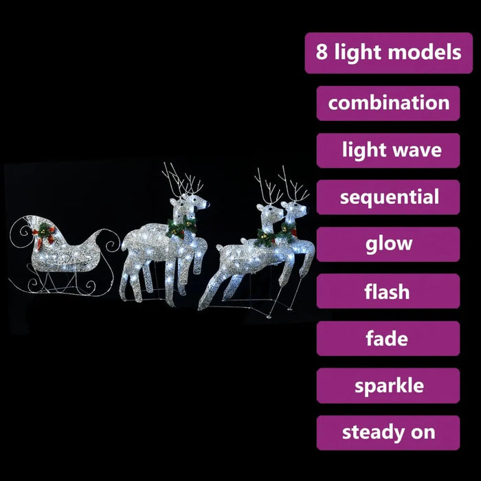 Outdoor Christmas Reindeer and Sleigh in Silver with 100 LEDs - Little and Giant Explorers vidaXL