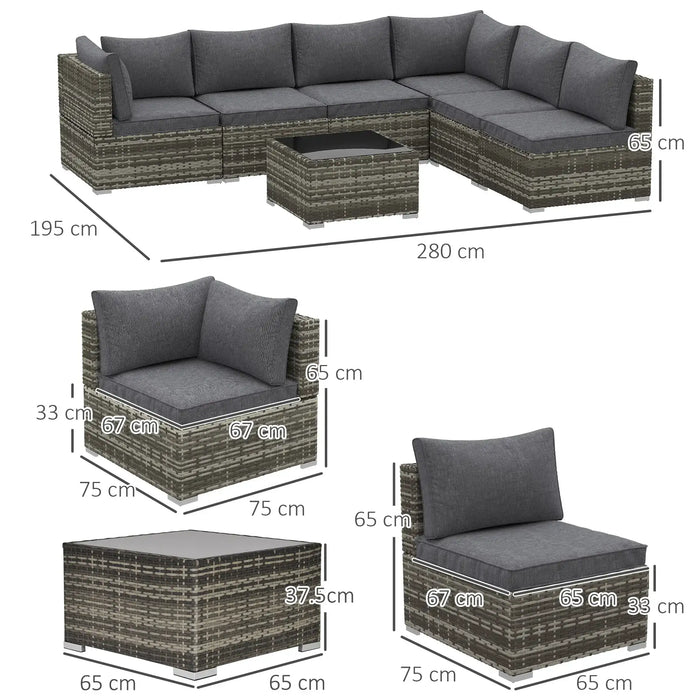 Outdoor Corner Sofa Dark Grey | Tempered Glass Coffee Table and Padded Cushions - Little and Giant Explorers Outsunny