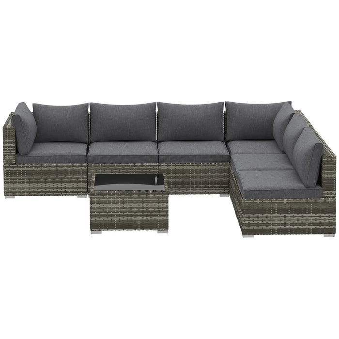 Outdoor Corner Sofa Dark Grey | Tempered Glass Coffee Table and Padded Cushions - Little and Giant Explorers Outsunny