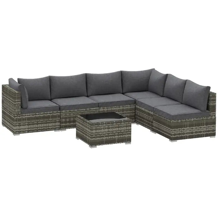Outdoor Corner Sofa Dark Grey | Tempered Glass Coffee Table and Padded Cushions - Little and Giant Explorers Outsunny