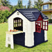 Outdoor Cottage Playhouse with Picnic Table and Food Toy Set in Blue - Little and Giant Explorers Costway