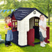 Outdoor Cottage Playhouse with Picnic Table and Food Toy Set in Blue - Little and Giant Explorers Costway
